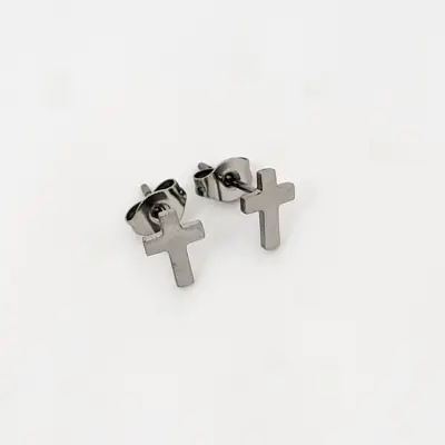 SILVER DAINTY CROSS STUDS