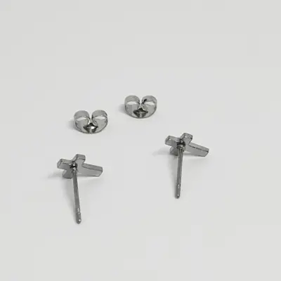 SILVER DAINTY CROSS STUDS