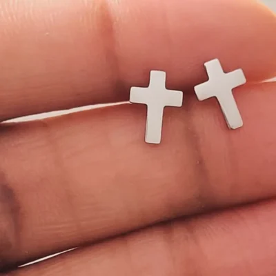 SILVER DAINTY CROSS STUDS