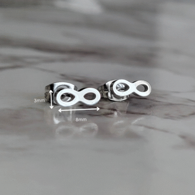 small dainty pair of silver infinity studs