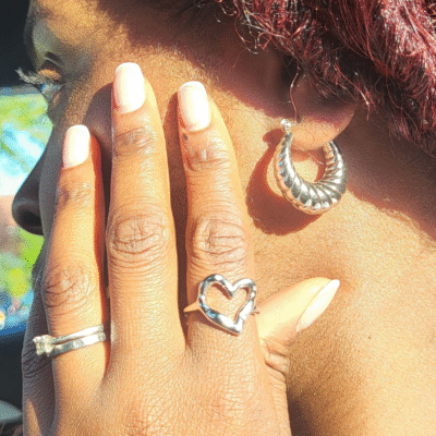 Bread of Life Hoops and melted heart ring gold