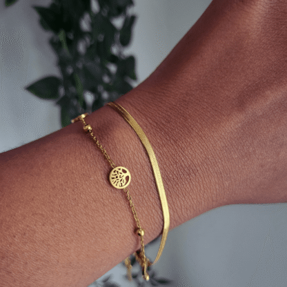 Gold plated christian bracelet with tree of life charms